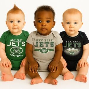 NWT New York Jets 3-Piece Baby Bodysuit Set – Size 0–3 Months: